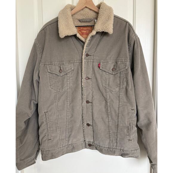 Levis Trucker Corduroy Jacket Sherpa Lined Beige Light Brown Mens Size XL EUC - Picture 1 of 6